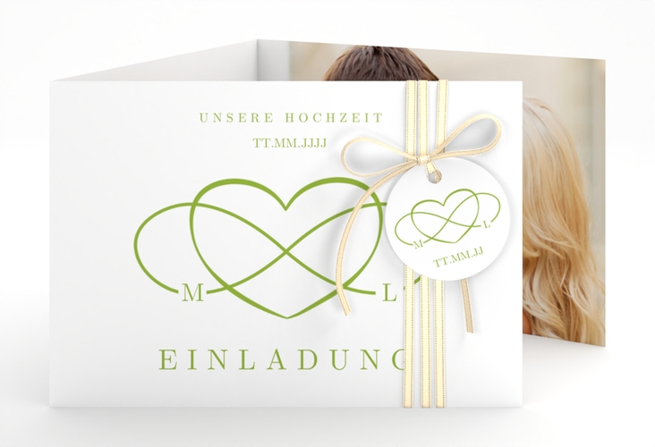 Hochzeitseinladung Infinity A6 Doppel-Klappkarte gruen hochglanz