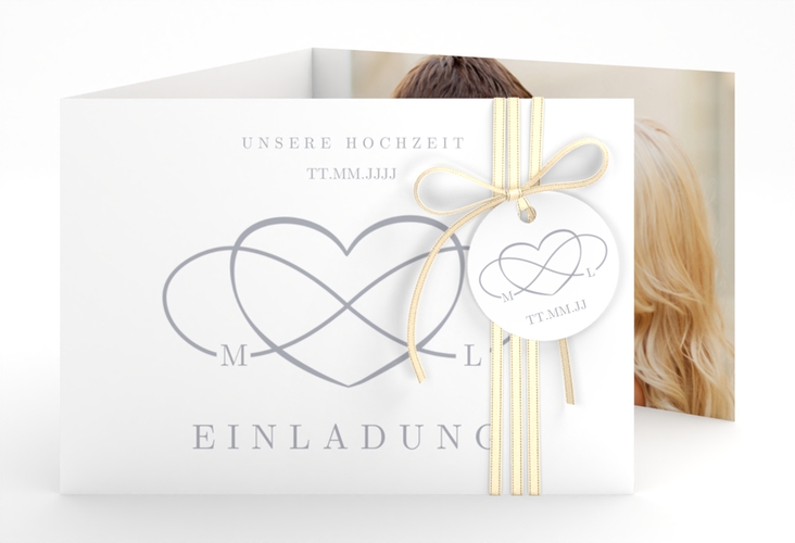 Hochzeitseinladung Infinity A6 Doppel-Klappkarte grau