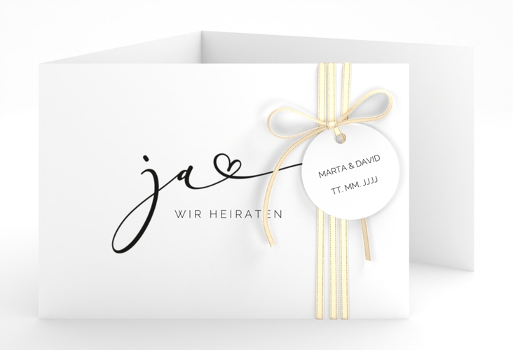 Hochzeitseinladung Jawort A6 Doppel-Klappkarte weiss hochglanz modern minimalistisch mit veredelter Aufschrift