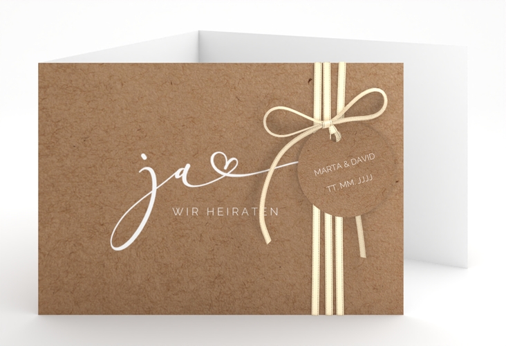Hochzeitseinladung Jawort A6 Doppel-Klappkarte Kraftpapier hochglanz modern minimalistisch mit veredelter Aufschrift