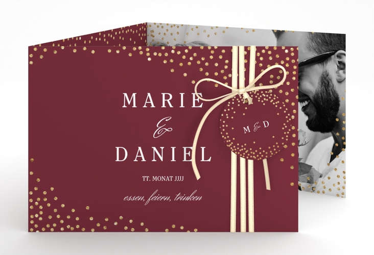 Hochzeitseinladung Glitter A6 Doppel-Klappkarte rot