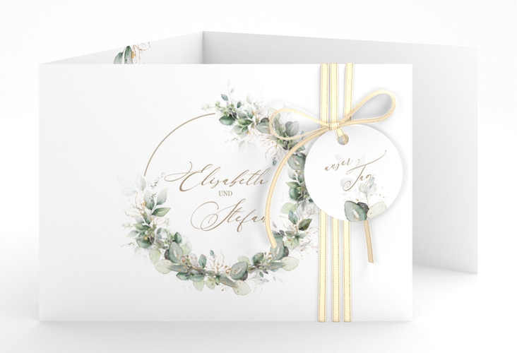 Hochzeitseinladung Selvatica A6 Doppel-Klappkarte weiss hochglanz mit Eukalyptus-Kranz