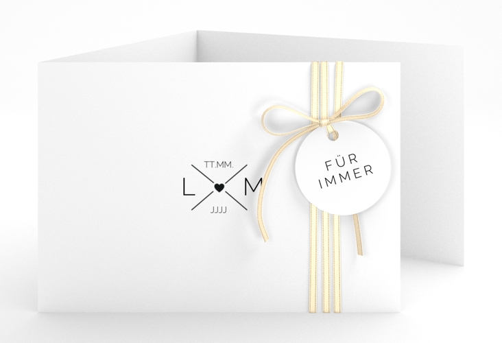 Hochzeitseinladung Initials A6 Doppel-Klappkarte schwarz mit Initialen im minimalistischen Design