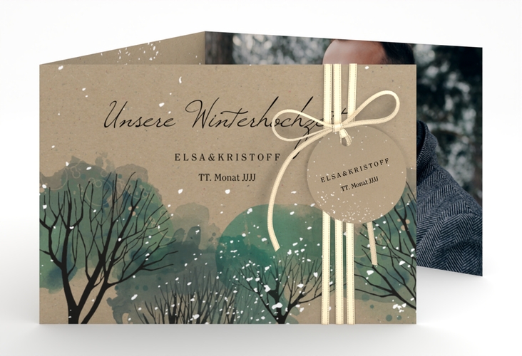 Hochzeitseinladung Winterhochzeit A6 Doppel-Klappkarte Kraftpapier