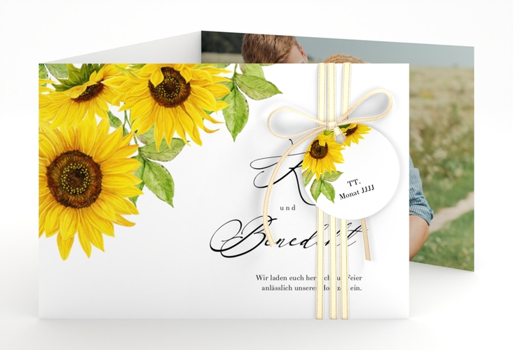 Hochzeitseinladung Sonnenblume A6 Doppel-Klappkarte