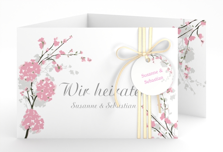 Hochzeitseinladung Salerno A6 Doppel-Klappkarte rosa hochglanz
