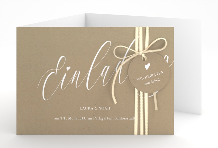 Hochzeitseinladung Kalligrafie A6 Doppel-Klappkarte Kraftpapier