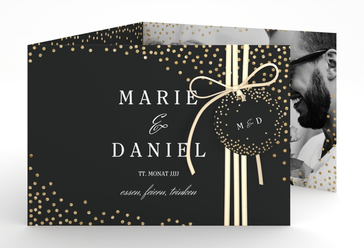 Hochzeitseinladung Glitter A6 Doppel-Klappkarte schwarz