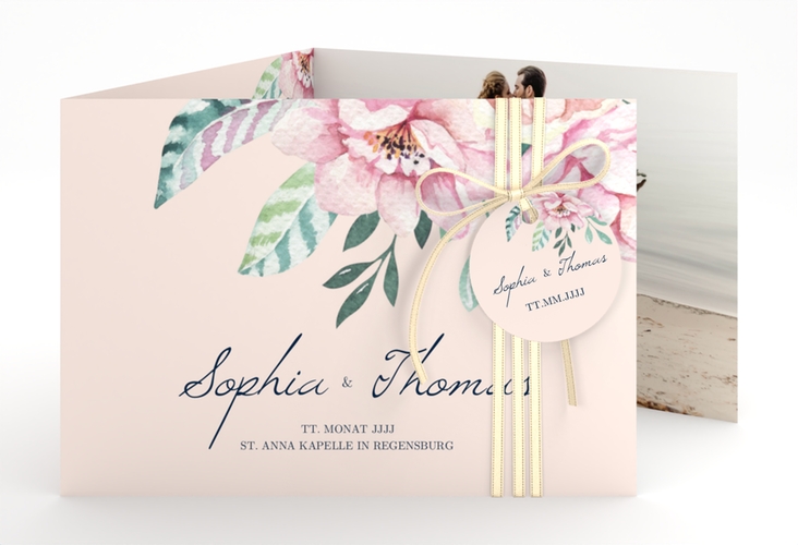 Hochzeitseinladung Blooming A6 Doppel-Klappkarte rosa