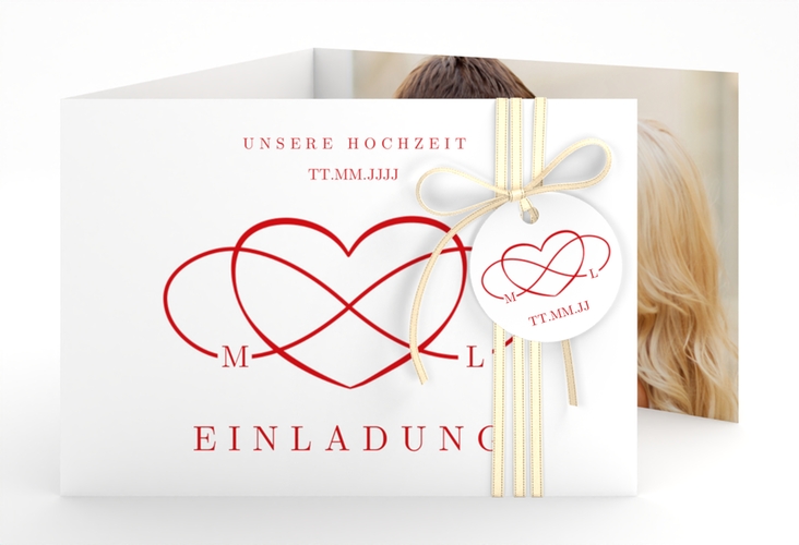 Hochzeitseinladung Infinity A6 Doppel-Klappkarte rot