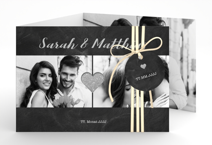 Hochzeitseinladung Sparkly A6 Doppel-Klappkarte grau hochglanz