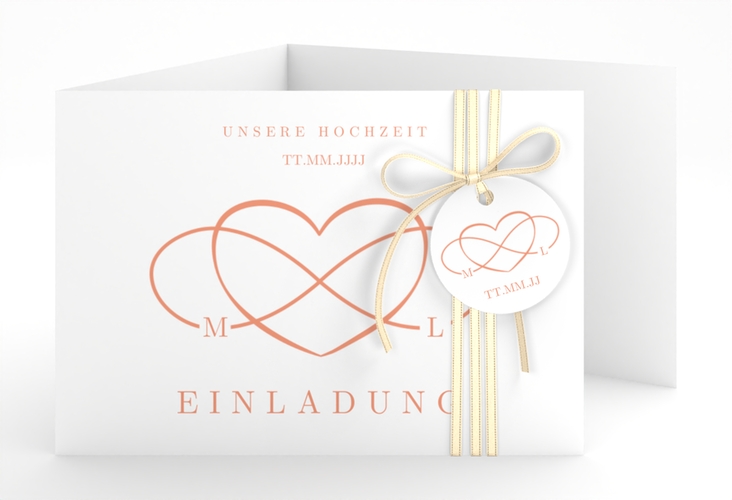 Hochzeitseinladung Infinity A6 Doppel-Klappkarte apricot