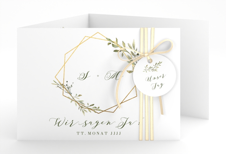 Hochzeitseinladung Acacia A6 Doppel-Klappkarte weiss hochglanz