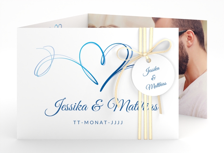 Hochzeitseinladung Envie A6 Doppel-Klappkarte blau hochglanz