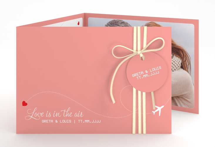 Hochzeitseinladung Weddingpass A6 Doppel-Klappkarte rosa