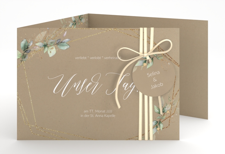 Hochzeitseinladung Greenish A6 Doppel-Klappkarte Kraftpapier hochglanz