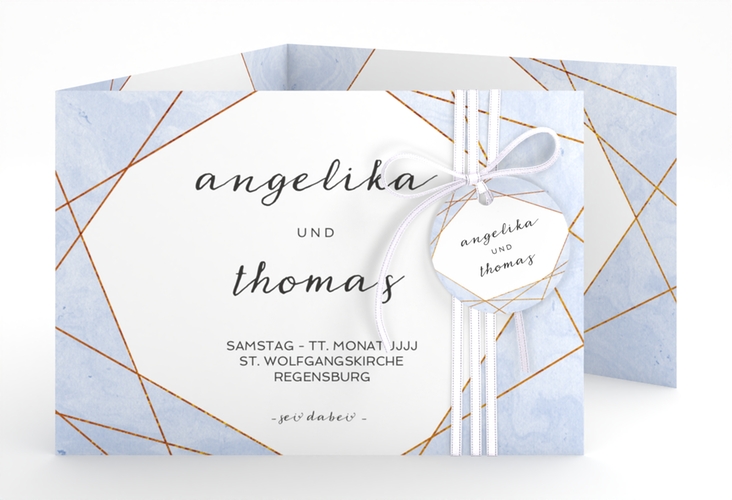 Hochzeitseinladung Asymmetry A6 Doppel-Klappkarte blau hochglanz
