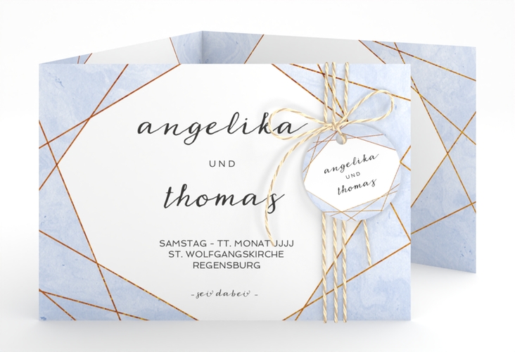 Hochzeitseinladung Asymmetry A6 Doppel-Klappkarte blau hochglanz