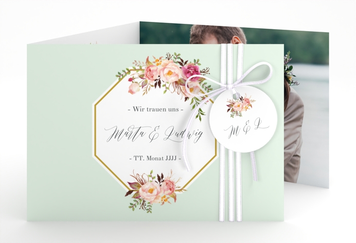 Hochzeitseinladung Prachtvoll A6 Doppel-Klappkarte mint hochglanz