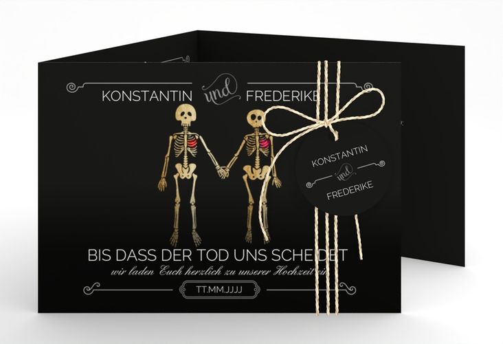 Hochzeitseinladung Bones A6 Doppel-Klappkarte schwarz hochglanz