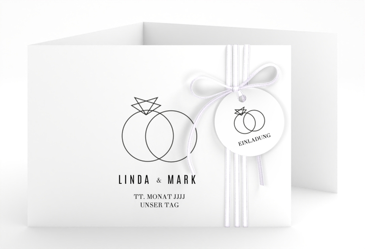 Hochzeitseinladung Rings A6 Doppel-Klappkarte weiss hochglanz