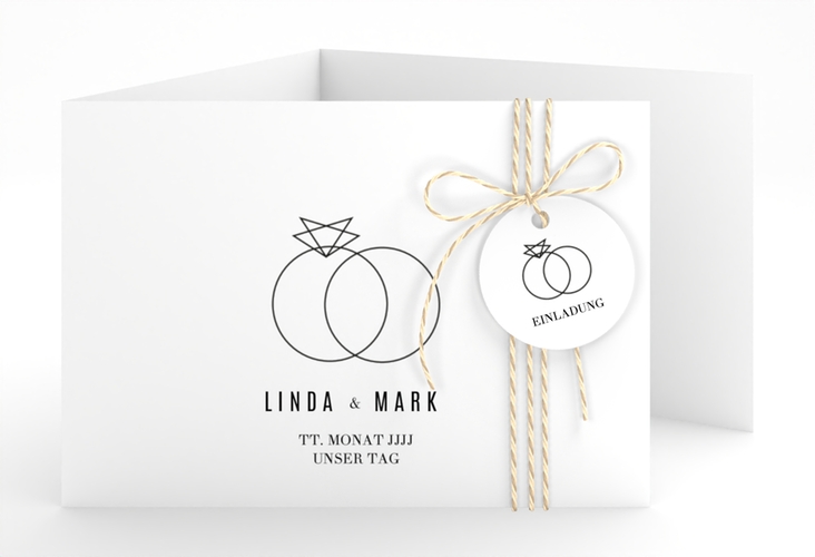 Hochzeitseinladung Rings A6 Doppel-Klappkarte weiss hochglanz