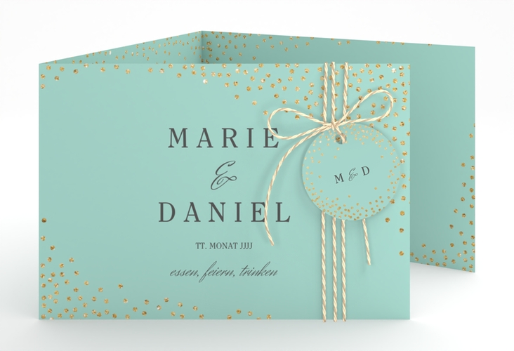 Hochzeitseinladung Glitter A6 Doppel-Klappkarte mint hochglanz