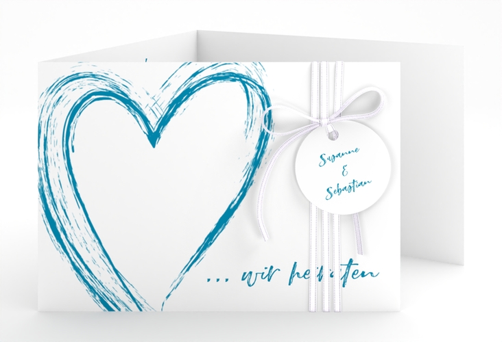 Hochzeitseinladung Liebe A6 Doppel-Klappkarte tuerkis hochglanz