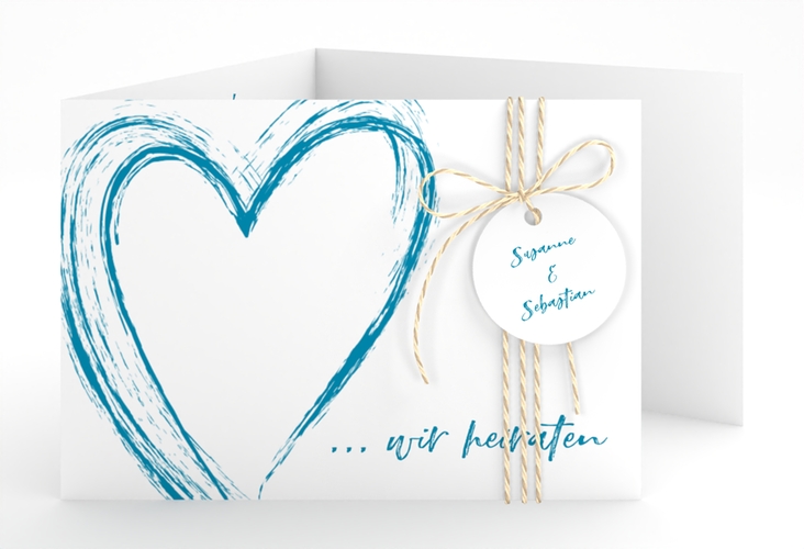 Hochzeitseinladung Liebe A6 Doppel-Klappkarte tuerkis hochglanz
