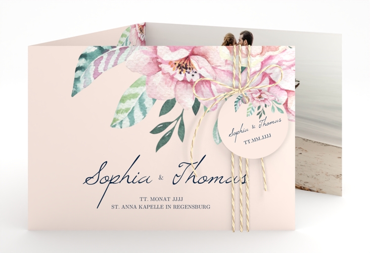 Hochzeitseinladung Blooming A6 Doppel-Klappkarte rosa