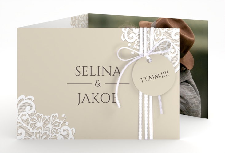 Hochzeitseinladung Vintage A6 Doppel-Klappkarte mit floraler Spitze
