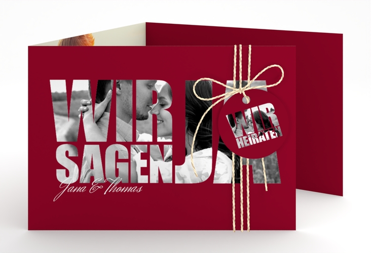 Hochzeitseinladung Letters A6 Doppel-Klappkarte rot hochglanz