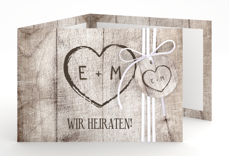 Hochzeitseinladung Wood A6 Doppel-Klappkarte weiss hochglanz