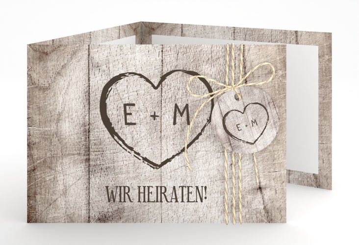 Hochzeitseinladung Wood A6 Doppel-Klappkarte weiss hochglanz