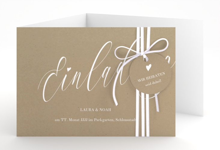Hochzeitseinladung Kalligrafie A6 Doppel-Klappkarte Kraftpapier
