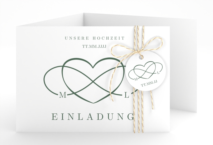 Hochzeitseinladung Infinity A6 Doppel-Klappkarte gruen