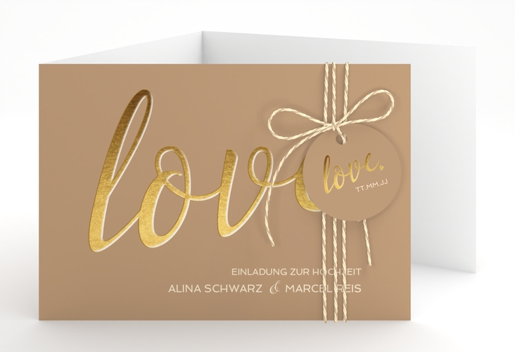 Hochzeitseinladung Glam A6 Doppel-Klappkarte beige hochglanz