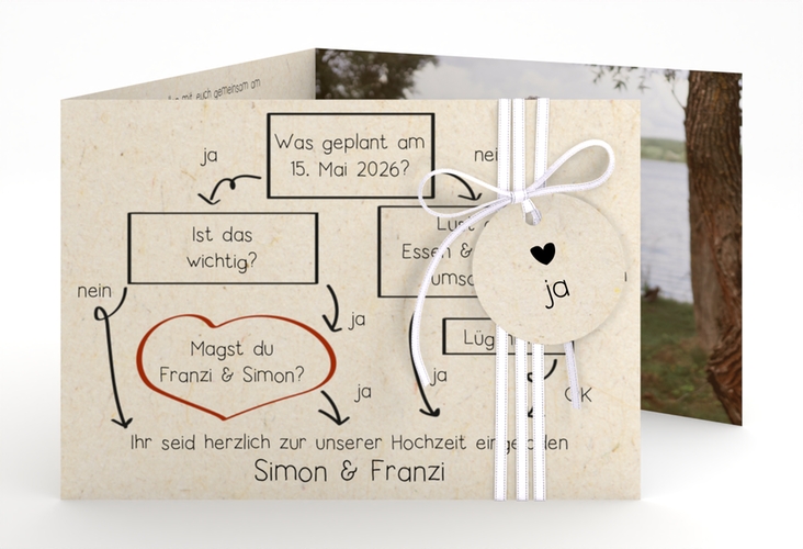 Hochzeitseinladung Entscheidung A6 Doppel-Klappkarte beige