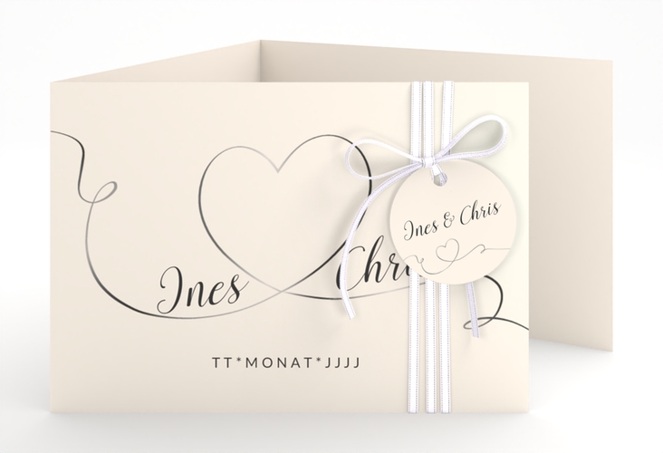 Hochzeitseinladung Dolce A6 Doppel-Klappkarte beige hochglanz