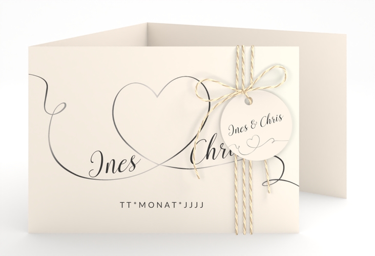 Hochzeitseinladung Dolce A6 Doppel-Klappkarte beige hochglanz