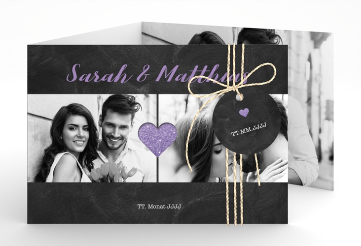 Hochzeitseinladung Sparkly A6 Doppel-Klappkarte lila hochglanz