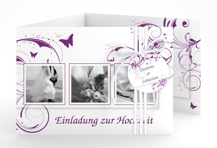 Hochzeitseinladung Palma A6 Doppel-Klappkarte lila