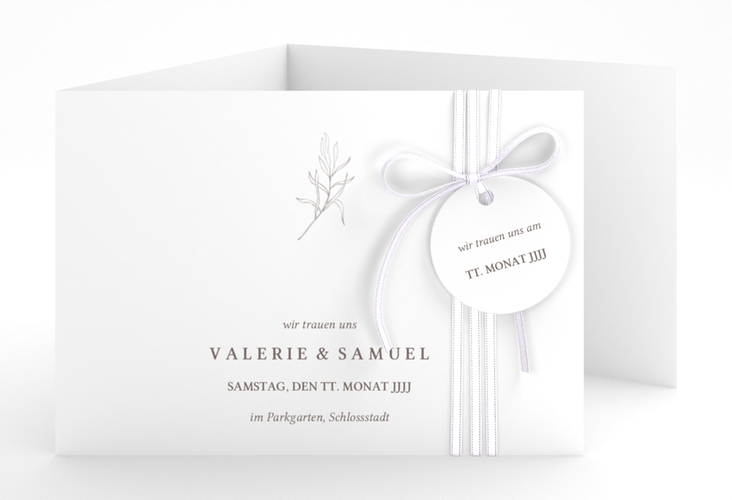 Hochzeitseinladung Ivy A6 Doppel-Klappkarte weiss hochglanz minimalistisch mit kleiner botanischer Illustration