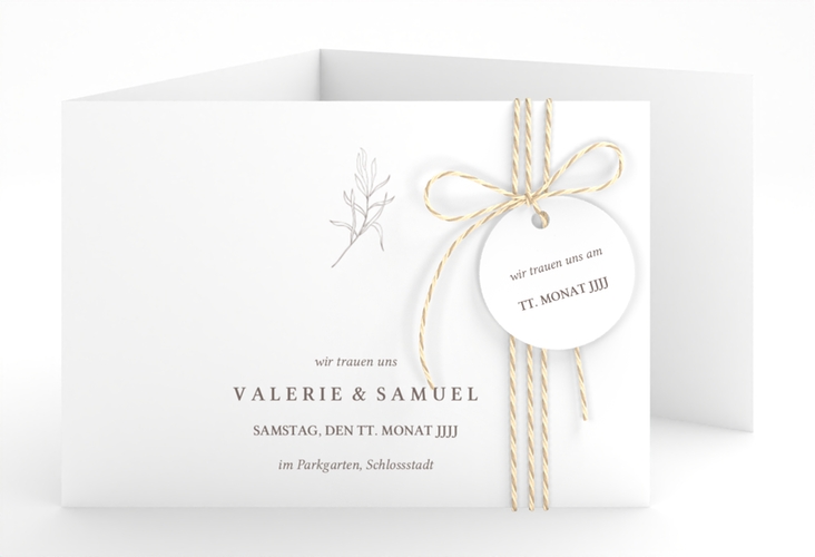 Hochzeitseinladung Ivy A6 Doppel-Klappkarte weiss hochglanz minimalistisch mit kleiner botanischer Illustration