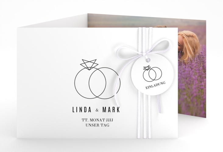 Hochzeitseinladung Rings A6 Doppel-Klappkarte weiss hochglanz