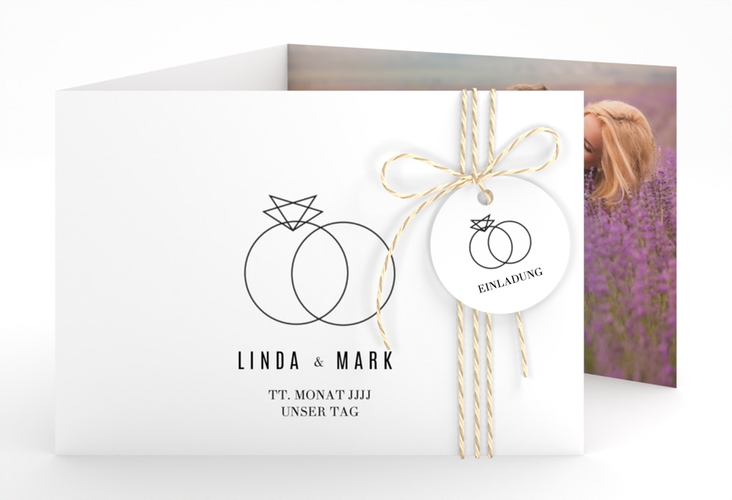 Hochzeitseinladung Rings A6 Doppel-Klappkarte weiss hochglanz