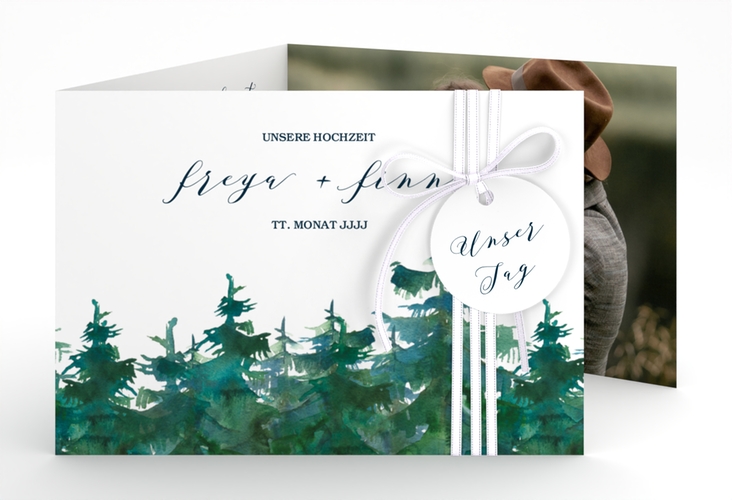 Hochzeitseinladung Evergreen A6 Doppel-Klappkarte weiss