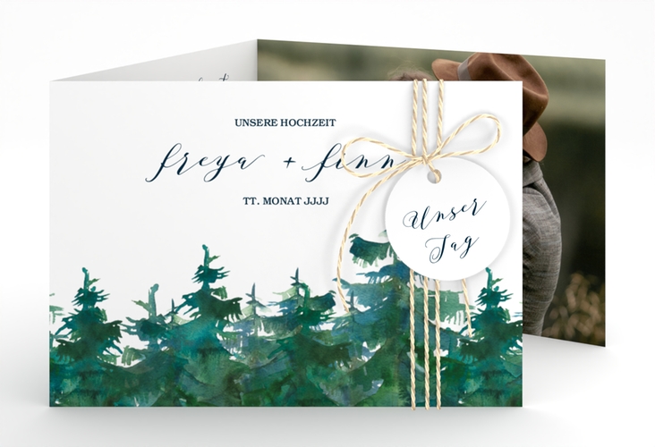 Hochzeitseinladung Evergreen A6 Doppel-Klappkarte weiss