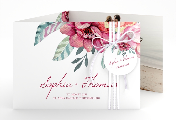 Hochzeitseinladung Blooming A6 Doppel-Klappkarte weiss