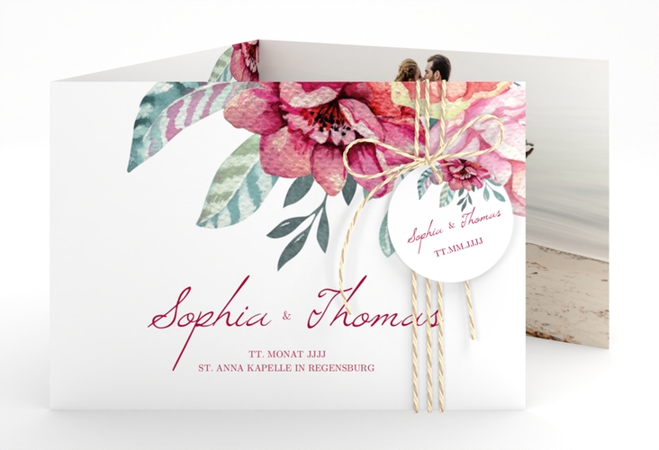 Hochzeitseinladung Blooming A6 Doppel-Klappkarte weiss